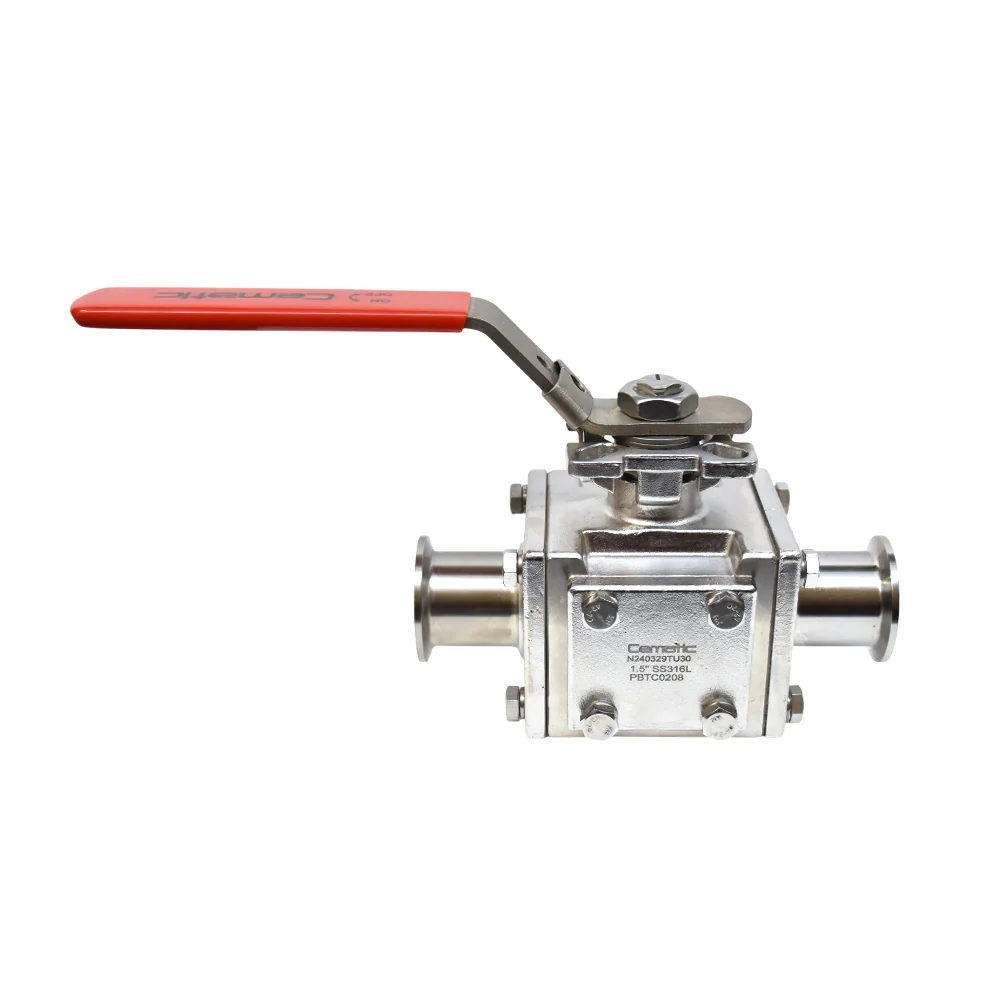 Válvula Higiénica de Bola 3 Vías en Acero Inoxidable 316L Clamp - Image 3